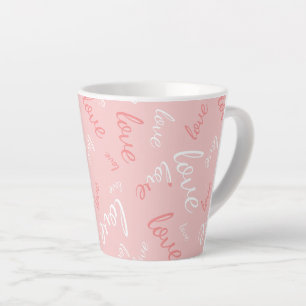 Caneca De Café Latte Tipografia manuscrita de amor rosa Romântico