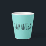 Caneca De Café Latte Tipografia Moderna Nome Azul Verde<br><div class="desc">Uma imagem moderna e peculiar com o nome de tipo de tendência com fundo verde azul. adicione o seu próprio nome ou iniciais. Se preferir escolher entre muitas outras tipfaces.</div>