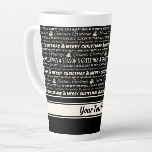Caneca De Café Latte Tipografia retrô de Natal Preto e Branco