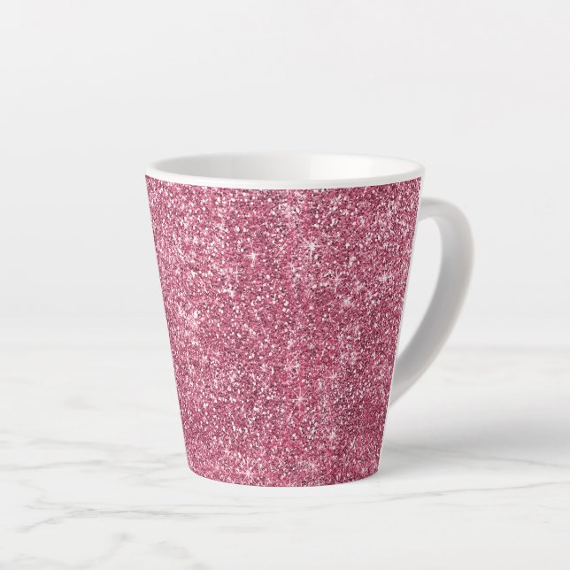Caneca De Café Latte Tiras da Gliteria Cinzentas Rosa (Ângulo direito)