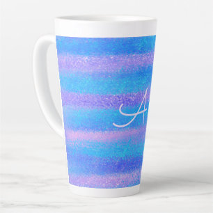 Caneca De Café Latte Tiras Iridescentes Shimmery Rosa Turquesa