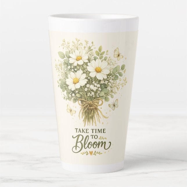 Caneca De Café Latte Tire Tempo para Florescer | Design de Buquê (Frente)
