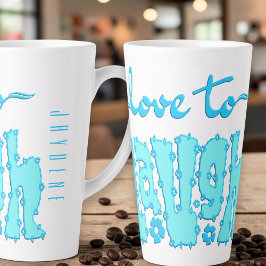 Caneca De Café Latte Título Floral Verde-azulado com Nome em Texto Gros