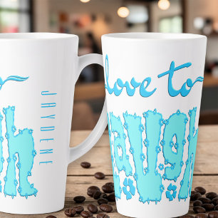 Caneca De Café Latte Título Floral Verde-azulado com Nome em Texto Gros