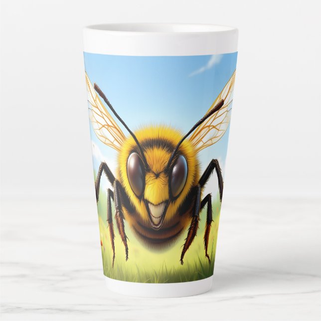 Caneca De Café Latte Título: Ilustração de Abelha Feliz (Frente)