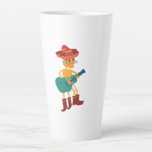 Caneca De Café Latte Toca violão esqueleto festivo