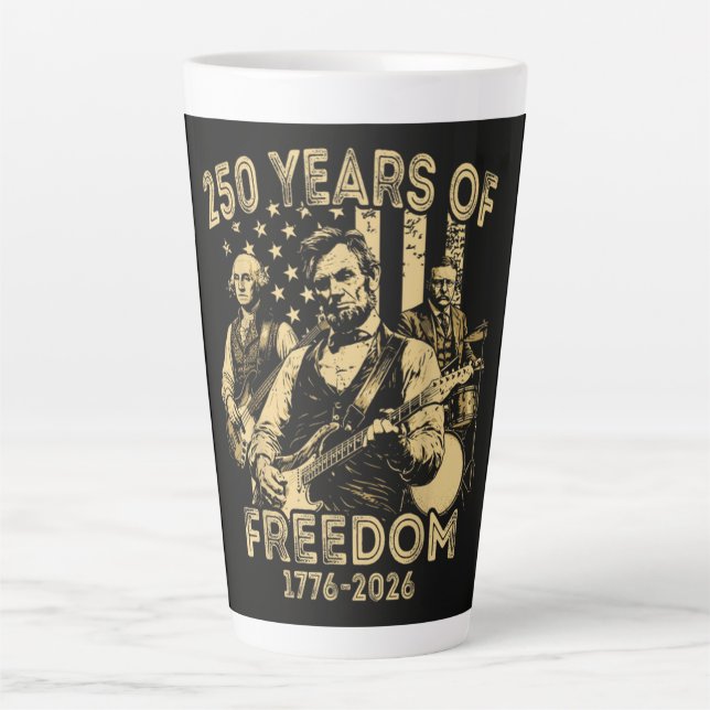 Caneca De Café Latte Tocar violão 4 de julho 250º aniversário (Frente)