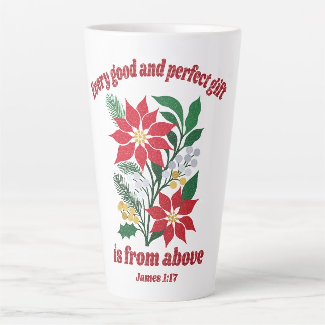 Caneca De Café Latte Todo Bom e Perfeito Presente – Tiago 1:17 Natal (Frente)