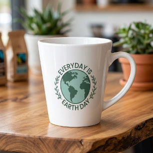 Caneca De Café Latte Todo Dia é Dia da Terra - Amante da Terra Verde Vi