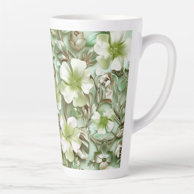 Caneca De Café Latte Tons verdes, Padrão Floral (Direita)
