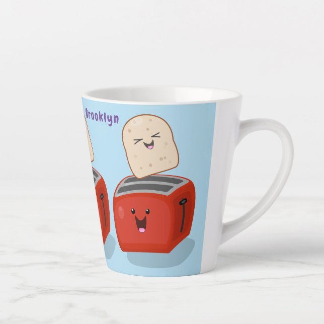 Caneca De Café Latte Torrada de kawaii e desenho animado em torradeira  (Direita)