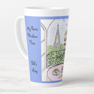 Caneca De Café Latte Torre Eiffel Janela Paris Caprichosa Azul NOME