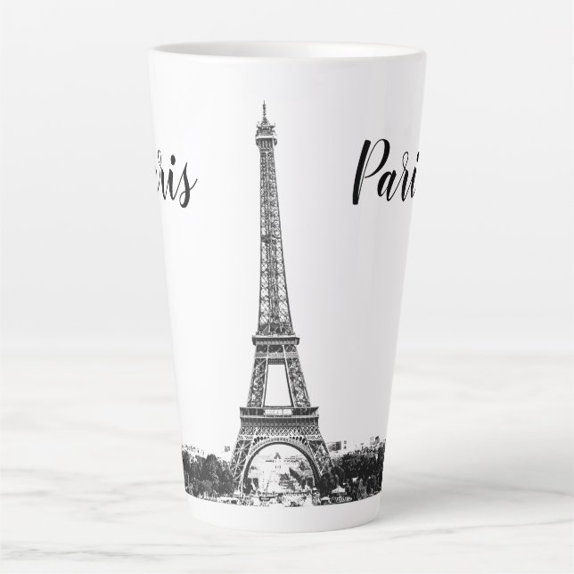 Caneca De Café Latte Torre Eiffel preto e branco (Frente)