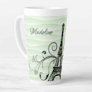 Caneca De Café Latte Torre Eiffel Verde Trava Lata