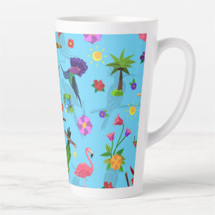 Caneca De Café Latte Toucan Flamingo E Arara - Padrão De Aves Sem Costu