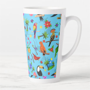 Caneca De Café Latte Toucan Flamingo E Arara - Padrão De Aves Sem Costu
