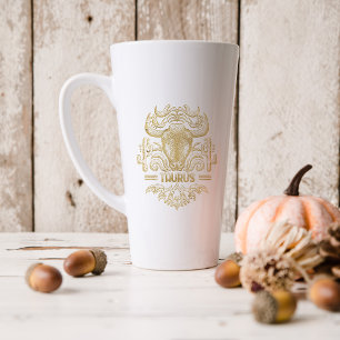 Caneca De Café Latte Touro Dourado Astrologia Signo do Zodíaco Monogr