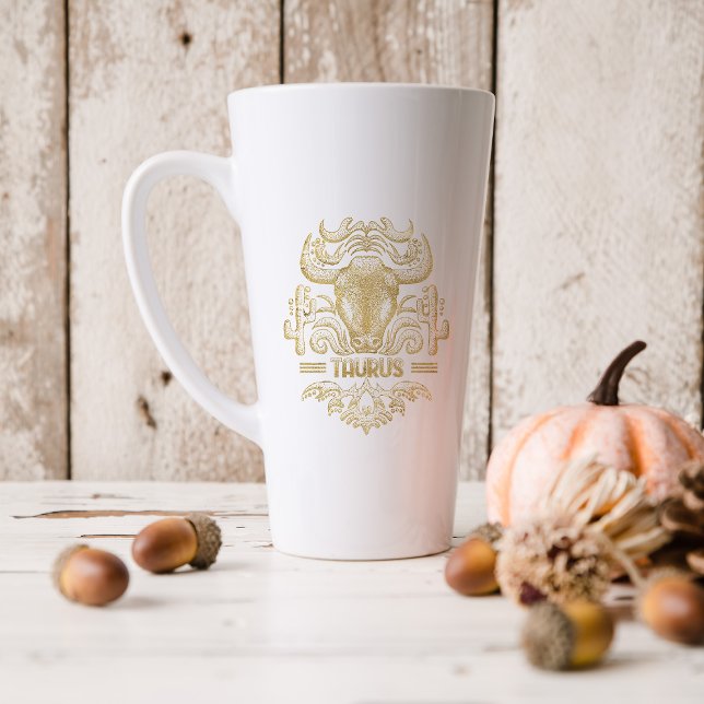 Caneca De Café Latte Touro Dourado Astrologia Signo do Zodíaco | Monogr (Criador carregado)
