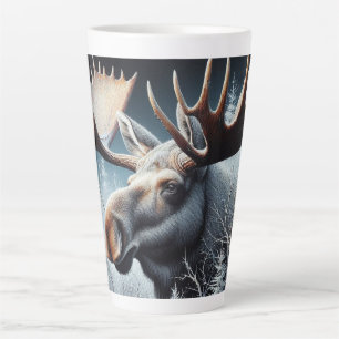 Caneca De Café Latte Touro Moose em Pincel grosso e pinheiros