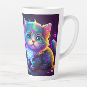 Caneca De Café Latte Trabalho de arte digital para gatos coloridos