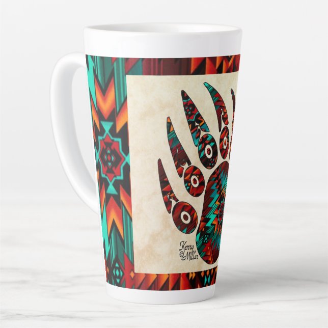 Caneca De Café Latte Trama de Urso Tribal Latão (Ângulo esquerdo)