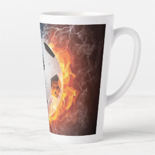 Caneca De Café Latte Travesseiro decorativo Flaming de Futebol/Bola de