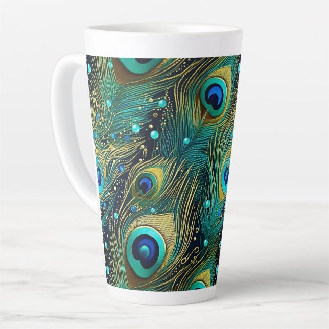 Caneca De Café Latte Travesseiro Peacock Passion (Ângulo esquerdo)