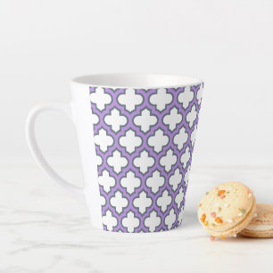 Caneca De Café Latte Trellis branca e roxa, lete, quatrefoil