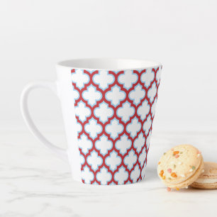 Caneca De Café Latte Trellis branca e vermelha, lete, quatrefoil