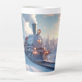 Caneca De Café Latte Trem de Vapor Natalino Vintage Floresta de Madeira