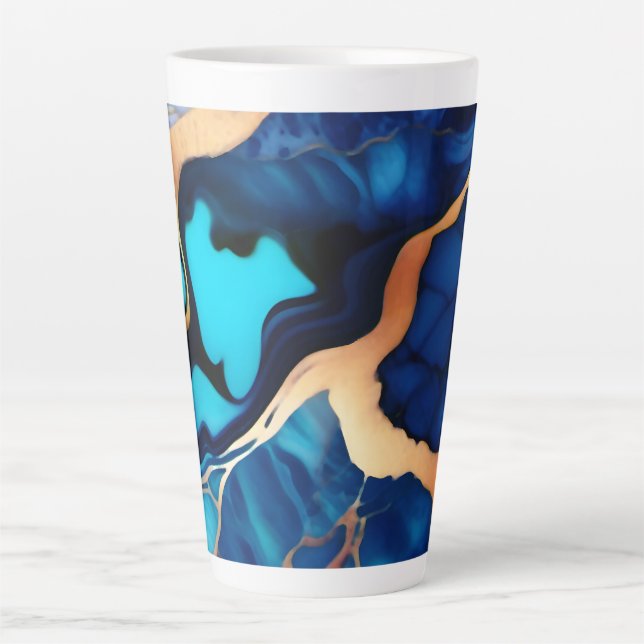 Caneca De Café Latte Trendy Blue Dourado mármore azul amarelo (Frente)
