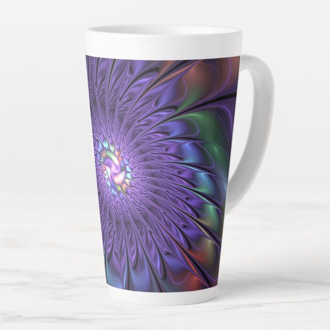 Caneca De Café Latte Trendy Colorful Modern Abstrato Fractal (Ângulo direito)