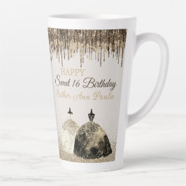 Caneca De Café Latte Trendy Dourado Ball Gown Feliz Jovem 16 Aniversári