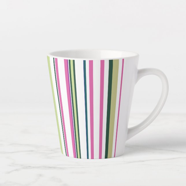 Caneca De Café Latte Trendy Modern New Pink Green Stripes (Direita)
