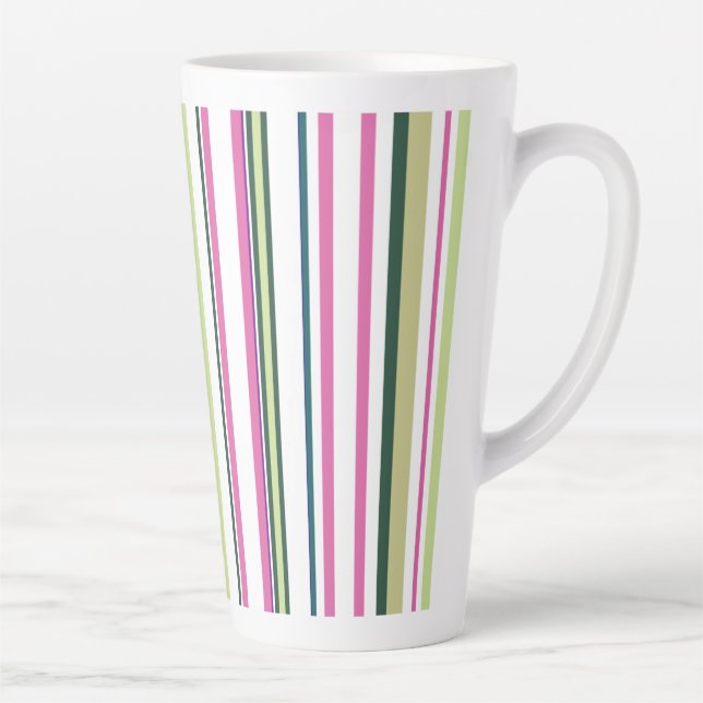 Caneca De Café Latte Trendy Modern New Pink Green Stripes (Direita)