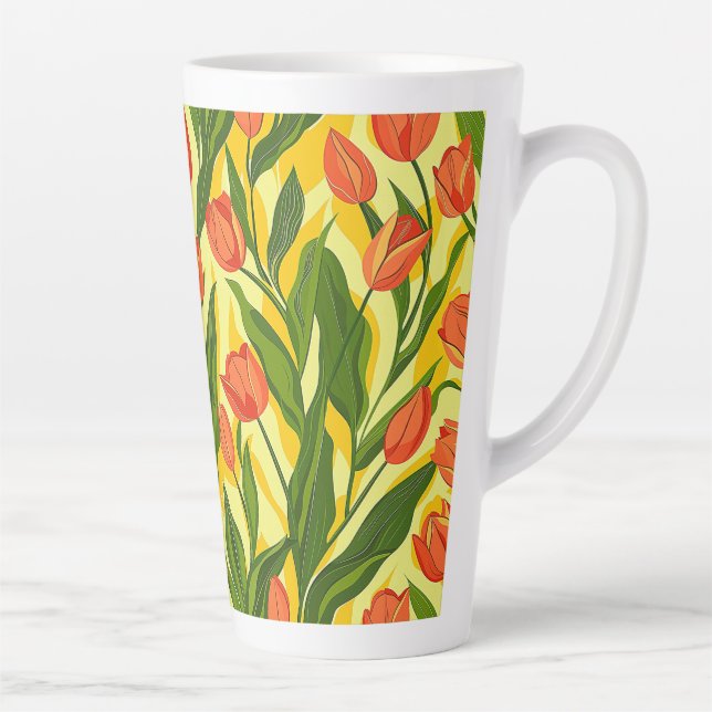 Caneca De Café Latte Trendy Nature Floral Garden Summer Patterna Tulip (Direita)