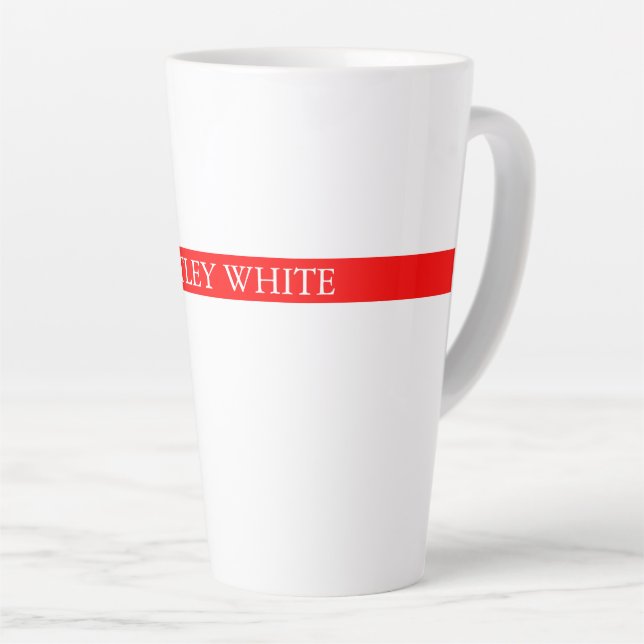 Caneca De Café Latte Trendy Red White Na moda Simple Simple Planeje Seu (Ângulo direito)