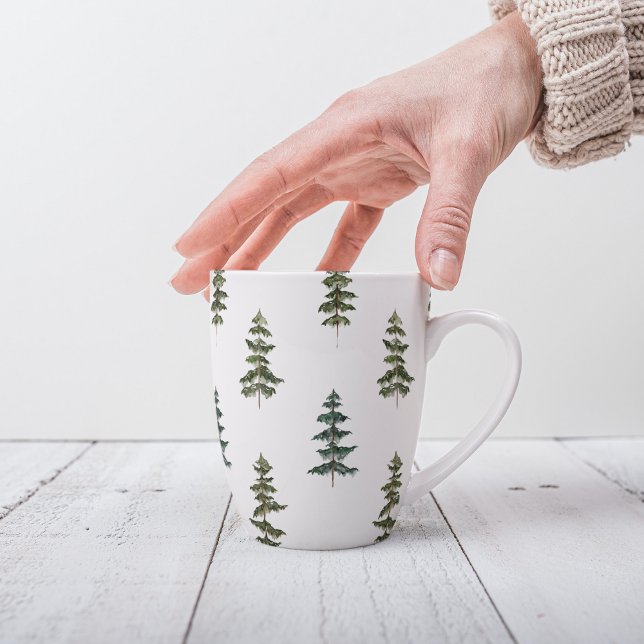 Caneca De Café Latte Trendy Winter | Padrão da árvore de Natal (Criador carregado)
