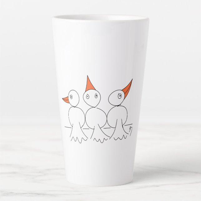 Caneca De Café Latte Três aves no arame (Frente)
