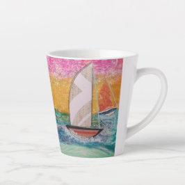 Caneca De Café Latte Três Barcos de Navegação, Céu Rosa