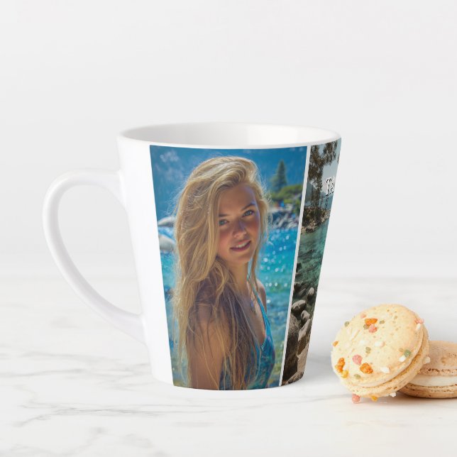 Caneca De Café Latte Três Listras Verticais Boho Foto (In Situ)