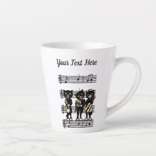 Caneca De Café Latte Três Músicos de Gato Negro Jazz Folha de Notas de