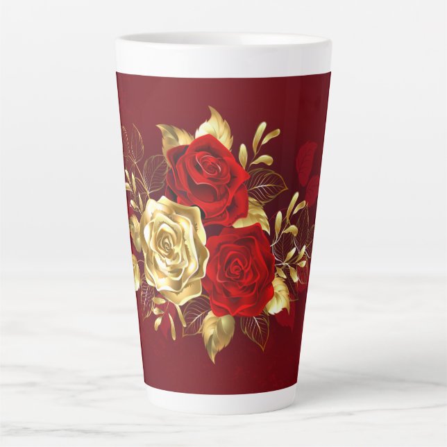 Caneca De Café Latte Três Rosas de joalharia (Frente)