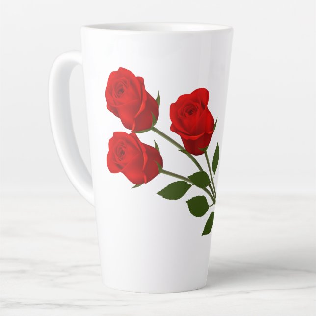 Caneca De Café Latte Três Rosas vermelhas (Ângulo esquerdo)