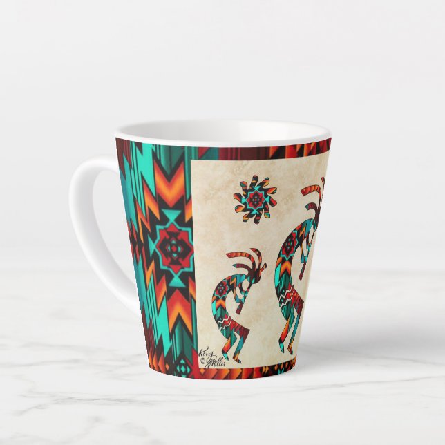 Caneca De Café Latte Três Southwest Kokopelli Latte Mug (Ângulo esquerdo)