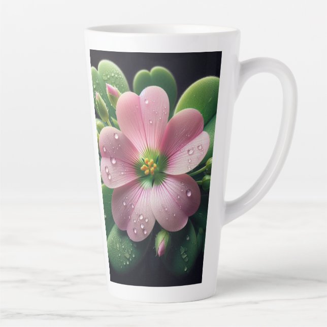 Caneca De Café Latte Trevo Floral Rosa e Verde Oxalis (Direita)