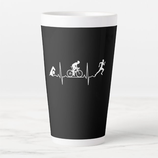 Caneca De Café Latte Triathlon - Triathlon Heartbeat (Frente)