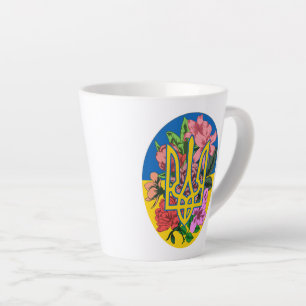 Caneca De Café Latte Tridente ucraniano e bandeira da Ucrânia com flore