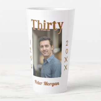 Caneca De Café Latte trinta foto marrom de aniversário homem data estil