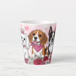 Caneca De Café Latte Trio de Cães Adoráveis Rosas Amante de Animais